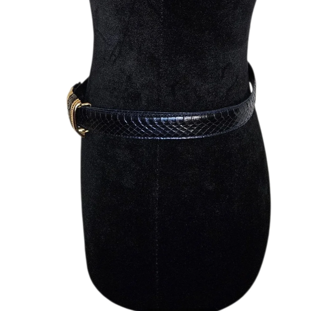 Vintage Women's Leather Shop Navy Blue Snakeskin Embellished Buckle Belt Size L